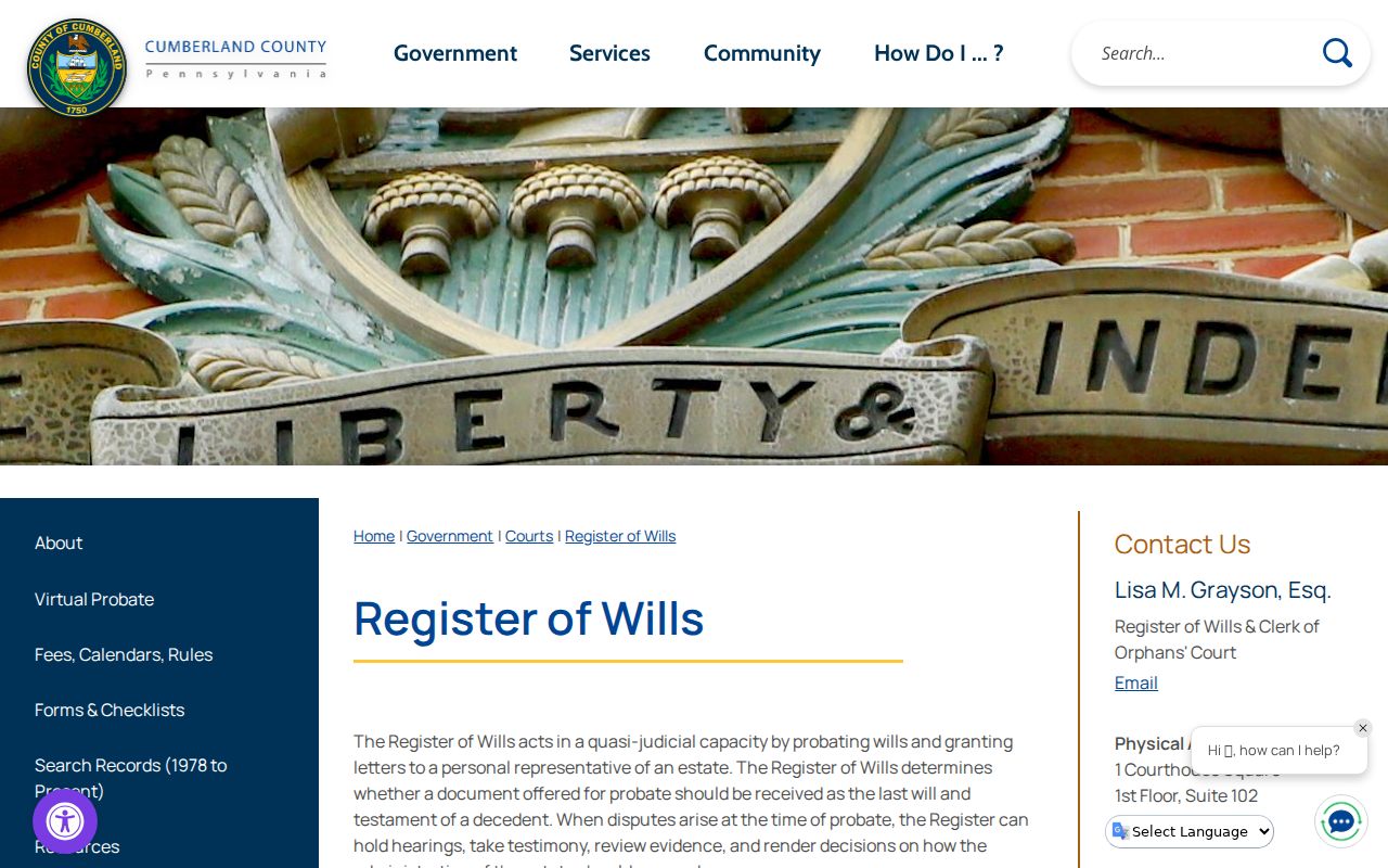 Carlisle residents directory Register of Wills records source