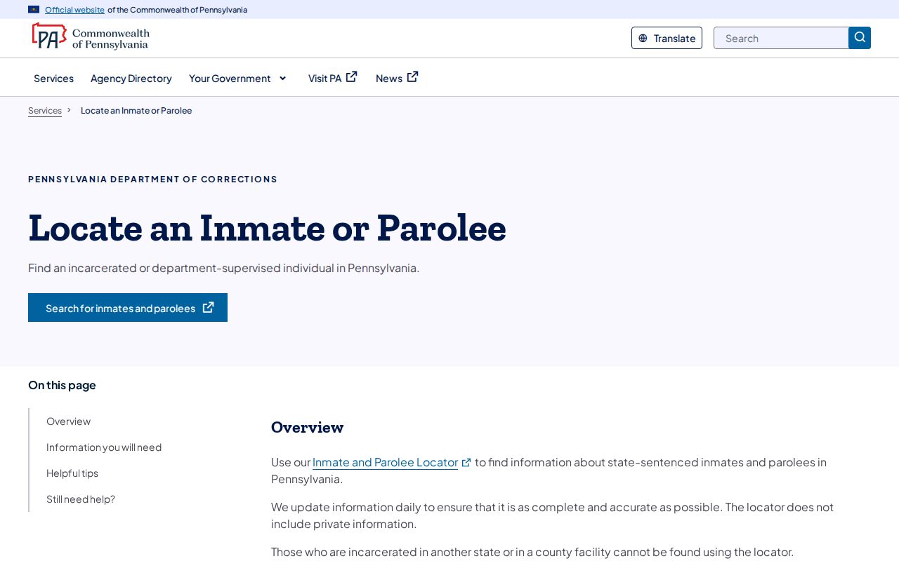 Carlisle residents directory Pennsylvania inmate parolee locator