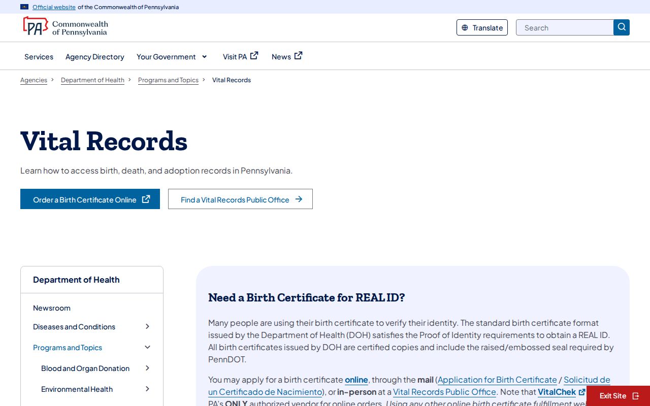 Carlisle residents directory Pennsylvania vital records access