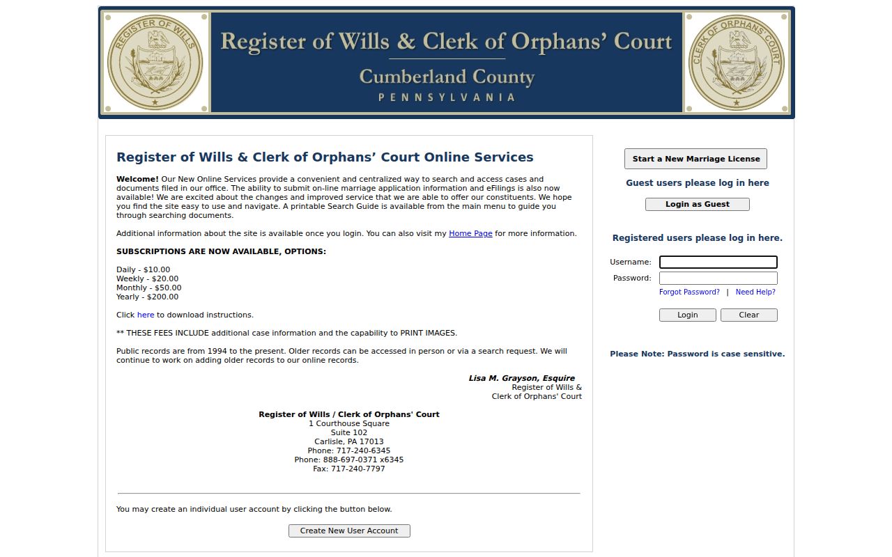 Carlisle street directory Register of Wills online records