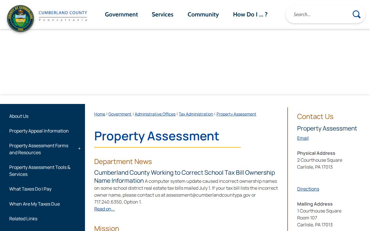 Carlisle street directory Cumberland County assessment office source