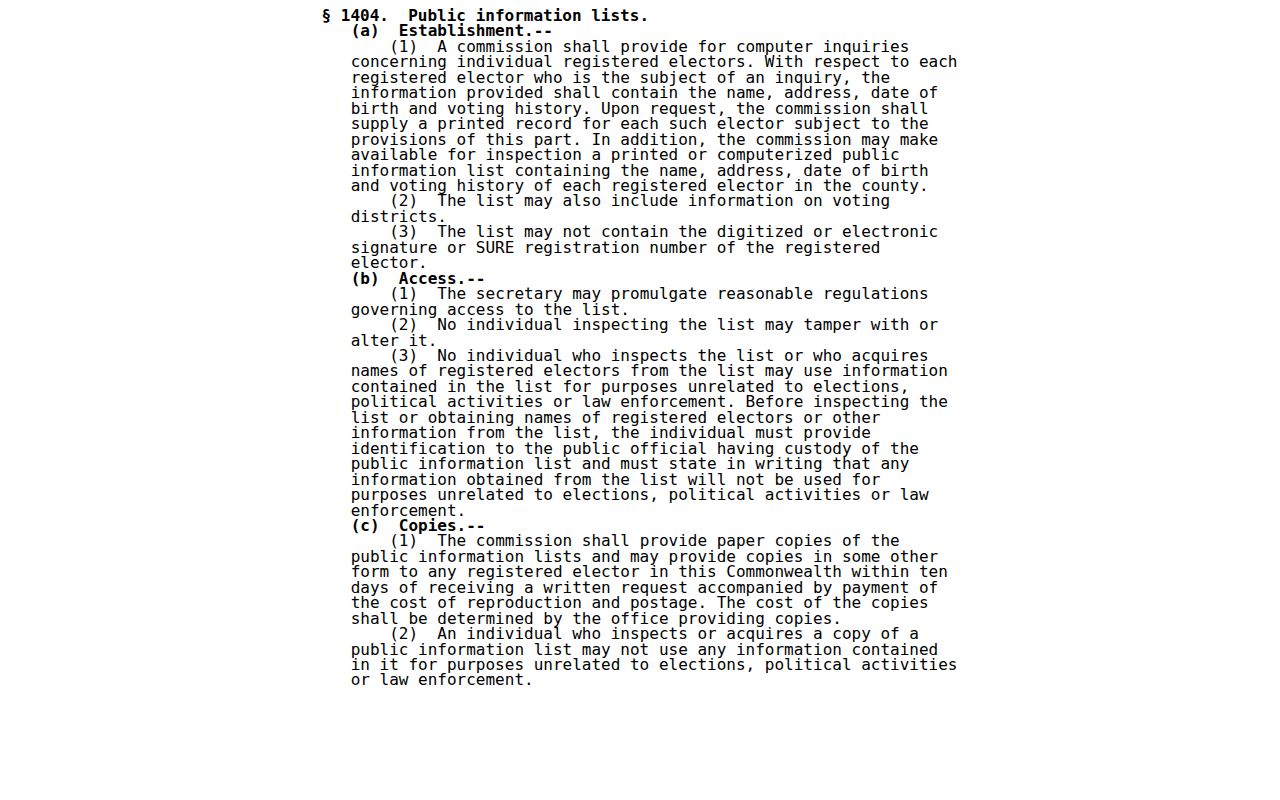 Carlisle resident lookup Pennsylvania voter list law