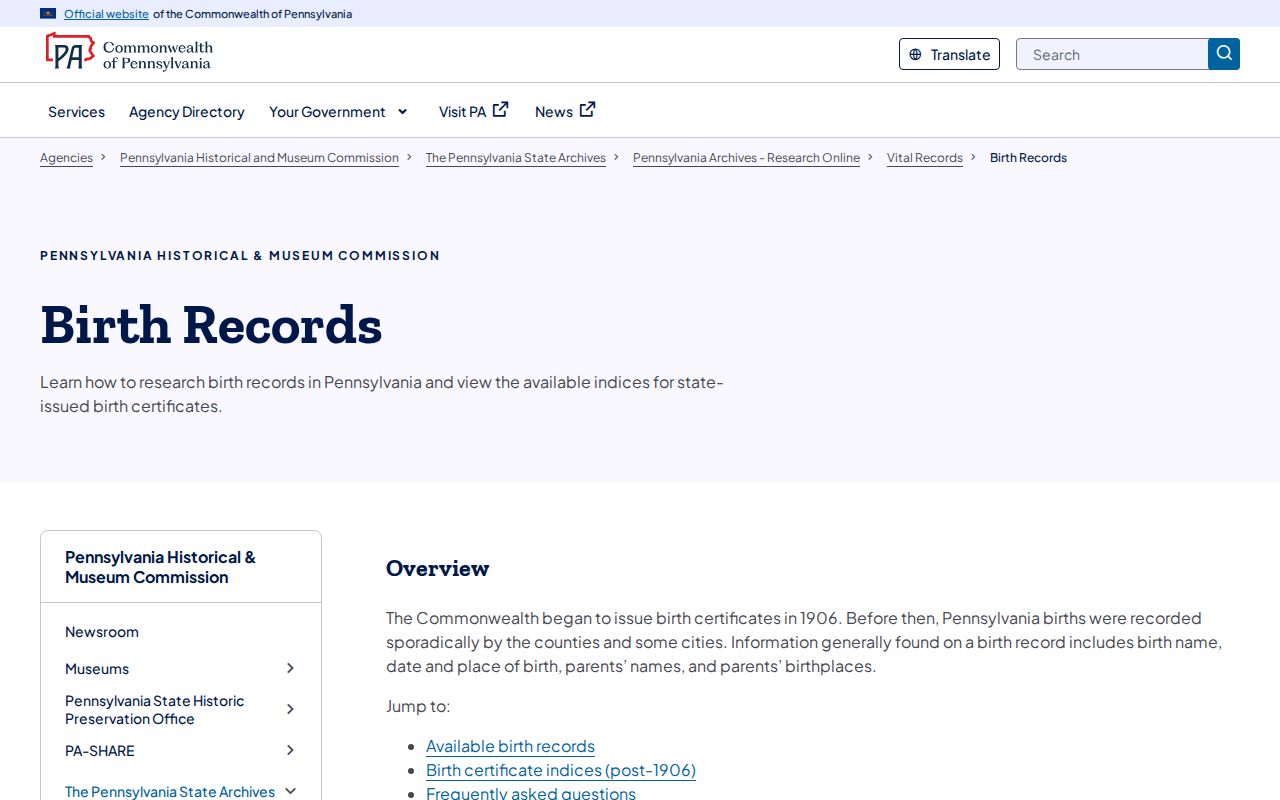 Carlisle resident lookup Pennsylvania archival birth records