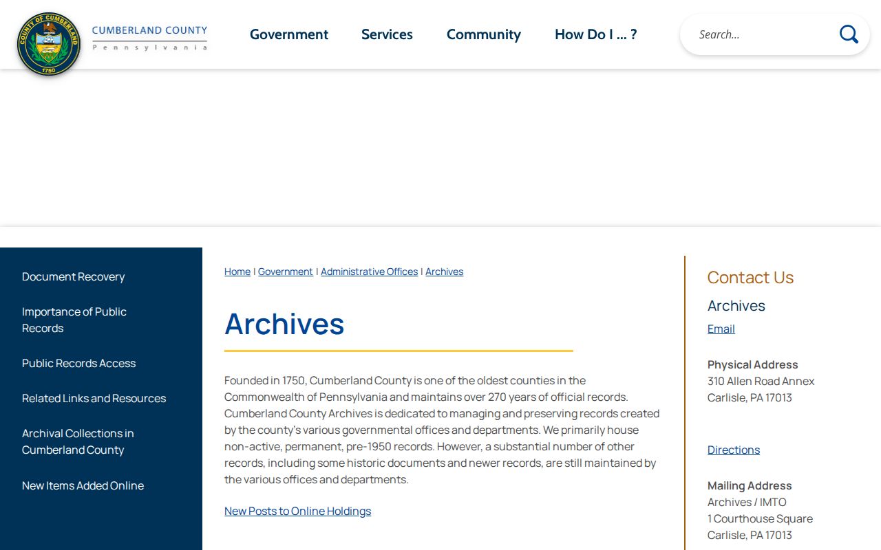Carlisle city directory County Archives access page