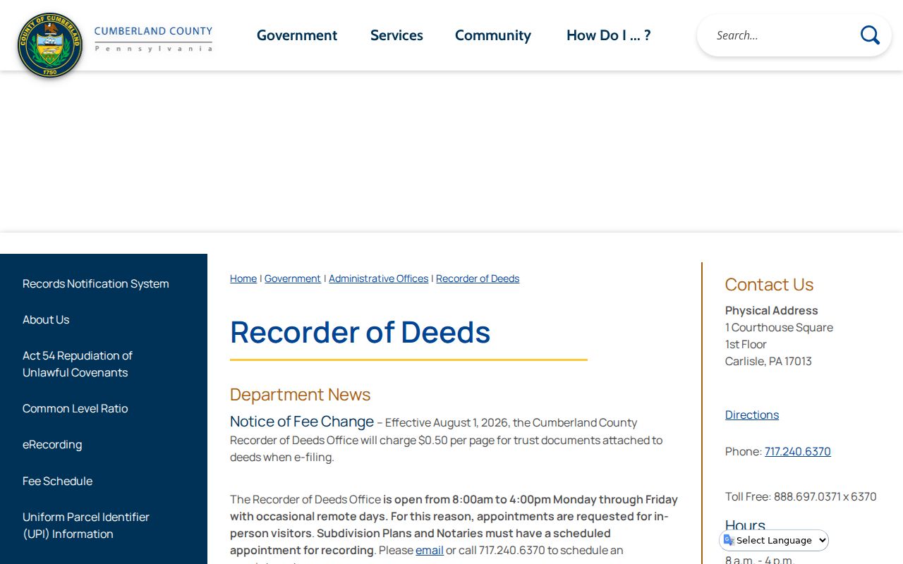 Carlisle previous residents Recorder of Deeds source